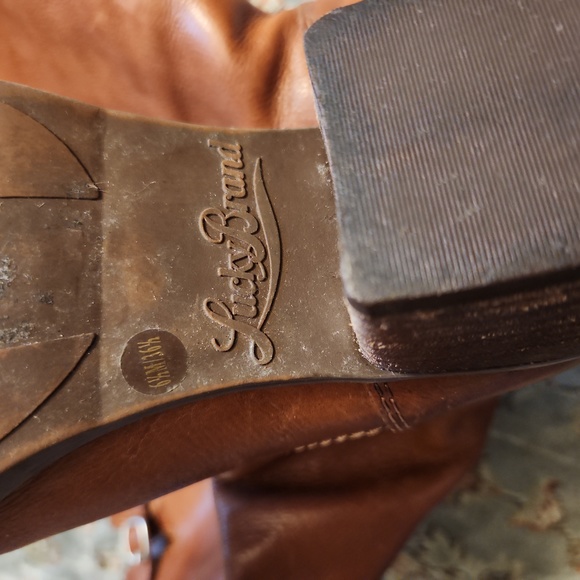 Lucky Brand "Rollie" Y2K camel stacked heel leather riding boot - Picture 16 of 17